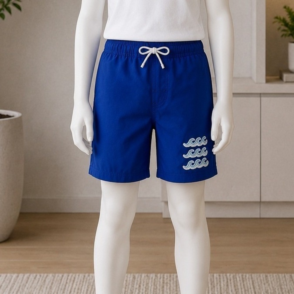 Ocean Gear Boys Swim Trunks Blue Wave Embroidery UPF 50+ Medium 8